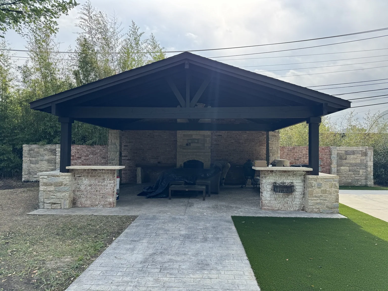 Covered outdoor entertaining pavilion