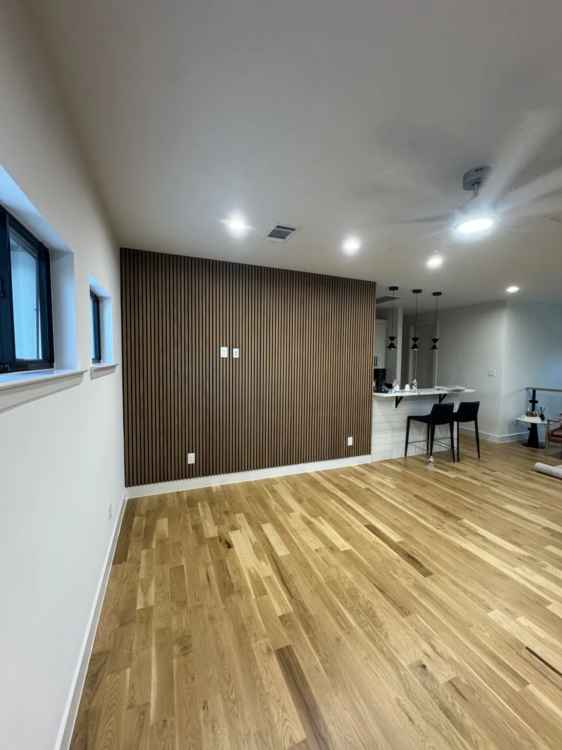 Wood slat feature wall and flooring